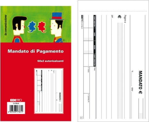 Blocco mandato di pagamento E5736A - 9 9 x 17cm - 100 fogli - Edipro Cancelleria e prodotti per ufficio/Archivio ufficio e accessori per scrivania/Modulistica e conservazione registri/Libri e registri contabili Eurocartuccia - Pavullo, Commerciovirtuoso.it