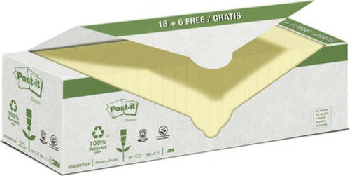 Blocco Post it - 654-RYP24 - 76 x 76 mm - carta riciclata - giallo - 100 fogli - Post it - conf. 24 blocchi Cancelleria e prodotti per ufficio/Carta blocchi e quaderni/Blocchi appunti taccuini e diari/Blocchetti memo adesivi Eurocartuccia - Pavullo, Commerciovirtuoso.it