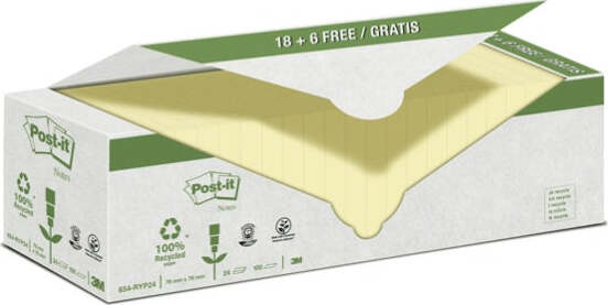 Blocco Post it - 654-RYP24 - 76 x 76 mm - carta riciclata - giallo - 100 fogli - Post it - conf. 24 blocchi Cancelleria e prodotti per ufficio/Carta blocchi e quaderni/Blocchi appunti taccuini e diari/Blocchetti memo adesivi Eurocartuccia - Pavullo, Commerciovirtuoso.it