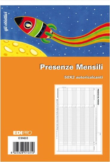 Blocco presenze - 15 x 23cm - 50-50 fogli autoricalcanti - Edipro Cancelleria e prodotti per ufficio/Archivio ufficio e accessori per scrivania/Modulistica e conservazione registri/Libri e registri contabili Eurocartuccia - Pavullo, Commerciovirtuoso.it