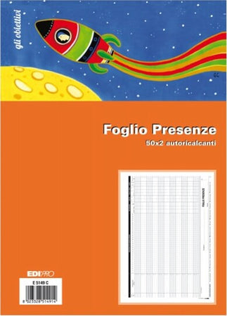 Blocco presenze mensili - 21 x 30cm - 50-50 fogli autoricalcanti - Edipro Cancelleria e prodotti per ufficio/Archivio ufficio e accessori per scrivania/Modulistica e conservazione registri/Libri e registri contabili Eurocartuccia - Pavullo, Commerciovirtuoso.it
