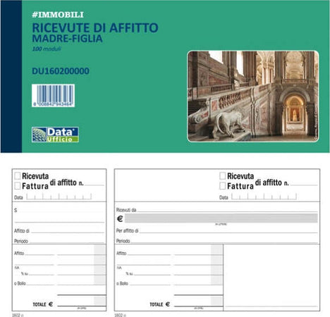 Blocco ricevute-fatture affitto madre-figlia - 100 pagine - 10 x 21 5 cm - DU160200000 - Data Ufficio Cancelleria e prodotti per ufficio/Archivio ufficio e accessori per scrivania/Modulistica e conservazione registri/Libri e registri contabili Eurocartuccia - Pavullo, Commerciovirtuoso.it