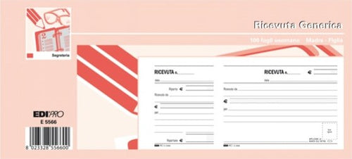 Blocco ricevute generiche - uso mano - 11 x 21cm - 100 fogli - Edipro Cancelleria e prodotti per ufficio/Archivio ufficio e accessori per scrivania/Modulistica e conservazione registri/Libri e registri contabili Eurocartuccia - Pavullo, Commerciovirtuoso.it