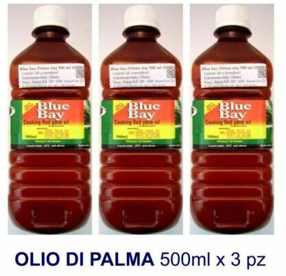 BLUE BAY RED PALM OIL OLIO DI PALMA ROSSO ORIGINE GHANA 500 ml x 3 flaconi
