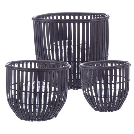 set 3 Porta candela  kenzie to verde fatto con materiale in Legno di bamboo