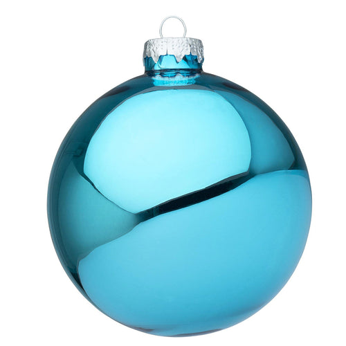 Palline per albero di Natale in vetro decorate color Celeste Puro Lucido