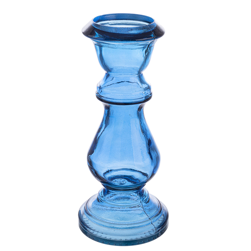 Candelabro in vetro jody blu zaffiro h 40cm prodotto con vetro riciclato