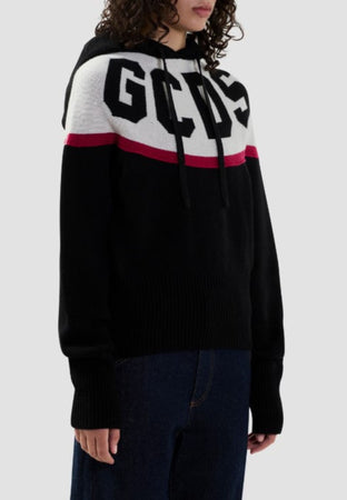 GCDS FELPA LOGO KNIT CROPPED HOODIE da donna