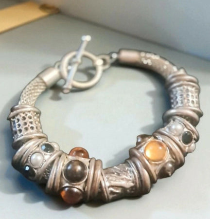 Bracciale acciaio colore argento multicolore eleganza senza tempo e stile autentico lunghezza 22 cm accessorio dal carattere deciso