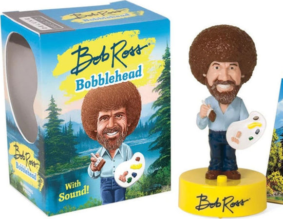 Bob Ross Bobblehead Mini Pupazzo With Sound! Statuina in plastica parlante con miniature dipinti da 16 pagine