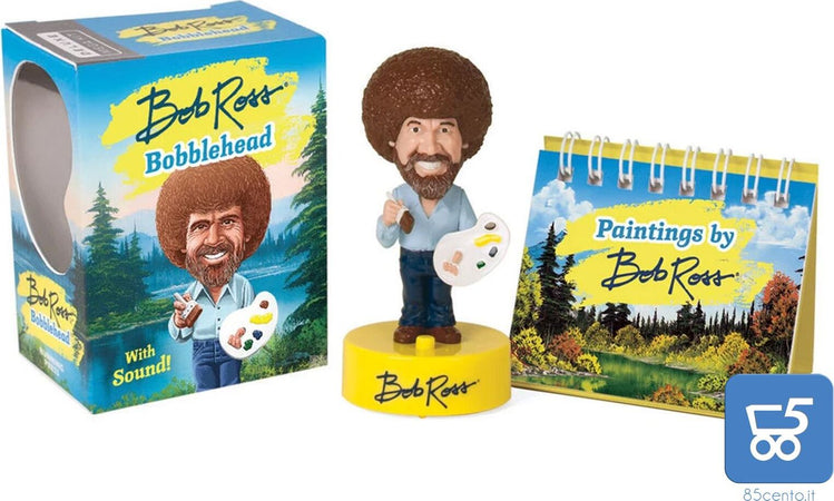 Bob Ross Bobblehead Mini Pupazzo With Sound! Statuina in plastica parlante con miniature dipinti da 16 pagine