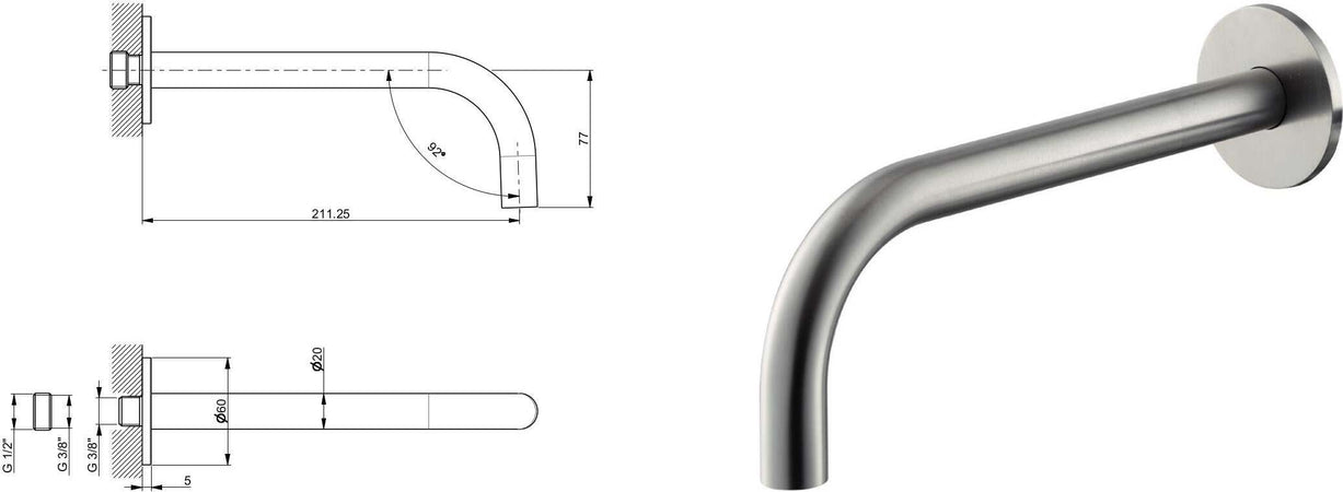 Bocca-erogazione-a-parete-per-lavabo-in-acciaio-inox-da-210-mm-di-Tubico-Nilo