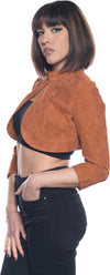 Bolero---Copri-Spalle-Donna-Arancio-in-vera-pelle-Scamosciata