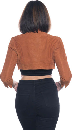 Bolero---Copri-Spalle-Donna-Arancio-in-vera-pelle-Scamosciata