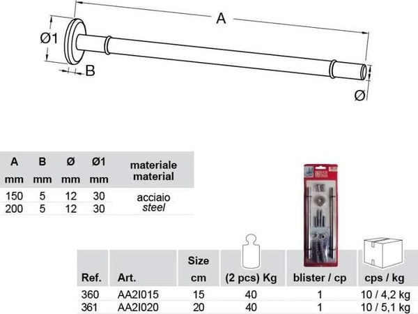 BOLIS---COPPIA-REGGIMENSOLE-A-SCOMPARSA-ONE-CM15-CROMO-CON-VITI