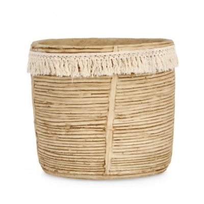Vaso bolivia naturale cemento con decorazioni in cotone