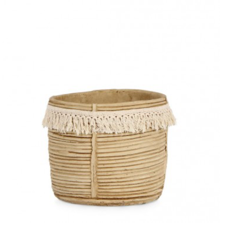 Vaso bolivia naturale cemento con decorazioni in cotone