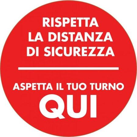 Bollo adesivo da terra - ''Aspetta qui il tuo turno'' - D 50 cm Fai da te/Sicurezza e protezione/Attrezzature per sicurezza sul lavoro/Segnaletica antinfortunistica Eurocartuccia - Pavullo, Commerciovirtuoso.it
