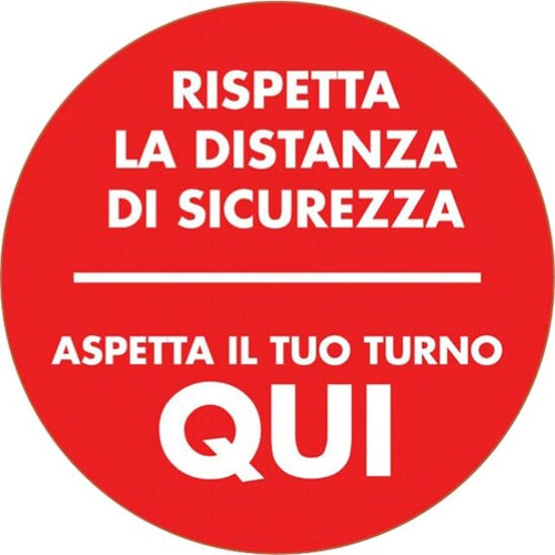 Bollo adesivo da terra - ''Aspetta qui il tuo turno'' - D 50 cm Fai da te/Sicurezza e protezione/Attrezzature per sicurezza sul lavoro/Segnaletica antinfortunistica Eurocartuccia - Pavullo, Commerciovirtuoso.it