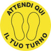 Bollo adesivo da terra - PVC - D 43 5 cm - ''Attendi qui il tuo turno'' - Cartelli Segnalatori Fai da te/Sicurezza e protezione/Attrezzature per sicurezza sul lavoro/Segnaletica antinfortunistica Eurocartuccia - Pavullo, Commerciovirtuoso.it