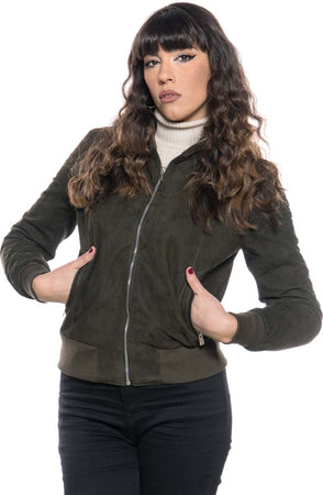 Bomber-Donna---Bomber-Donna-Verde-in-vera-pelle-camoscio