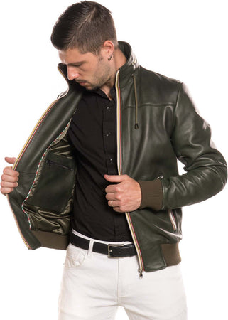 Bomber-Kway---Bomber-Uomo-Verde-in-vera-pelle