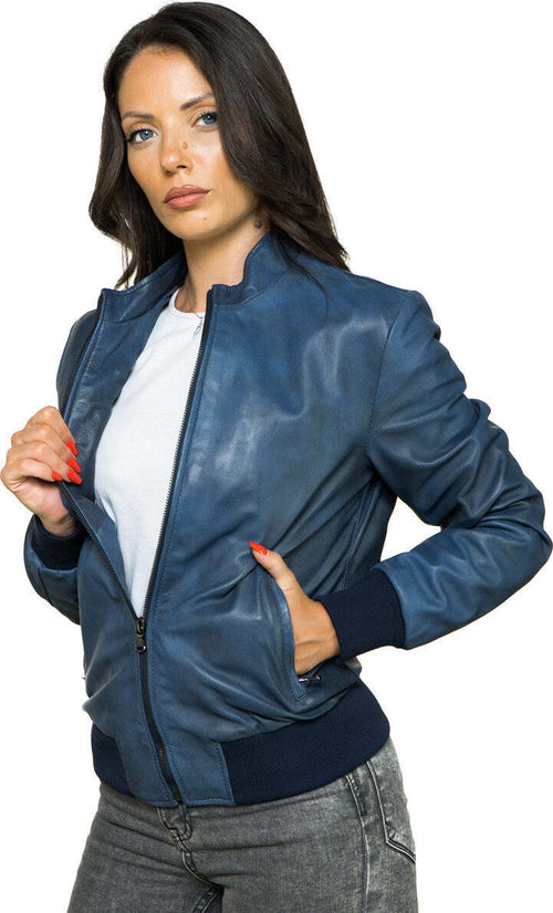 Bomber-Vittoria---Bomber-Donna-Blu-in-vera-pelle
