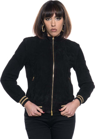 Bomber-Vittoria---Bomber-Donna-Nero-in-vera-pelle-Camoscio