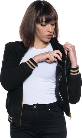 Bomber-Vittoria---Bomber-Donna-Nero-in-vera-pelle-Camoscio