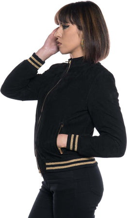 Bomber-Vittoria---Bomber-Donna-Nero-in-vera-pelle-Camoscio