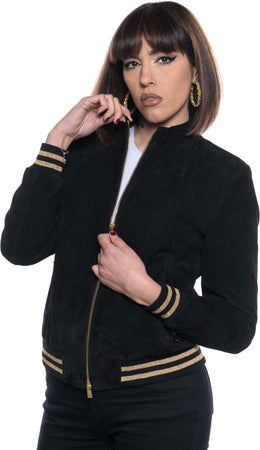 Bomber-Vittoria---Bomber-Donna-Nero-in-vera-pelle-Camoscio