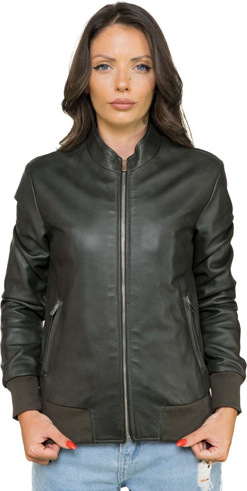 Bomber-Vittoria---Bomber-Donna-Verde-in-vera-pelle