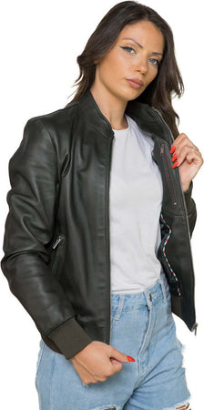 Bomber-Vittoria---Bomber-Donna-Verde-in-vera-pelle