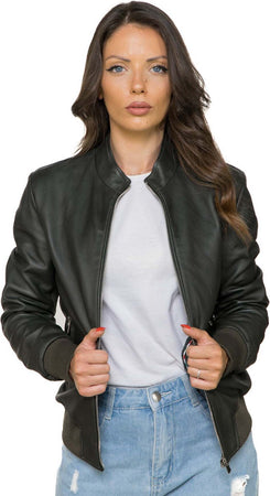 Bomber-Vittoria---Bomber-Donna-Verde-in-vera-pelle