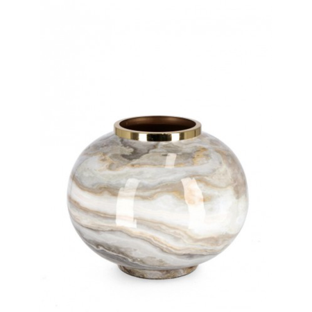 Vaso marsha bomb bianco grigio oro in metallo prodotto a mano Ø28x25h