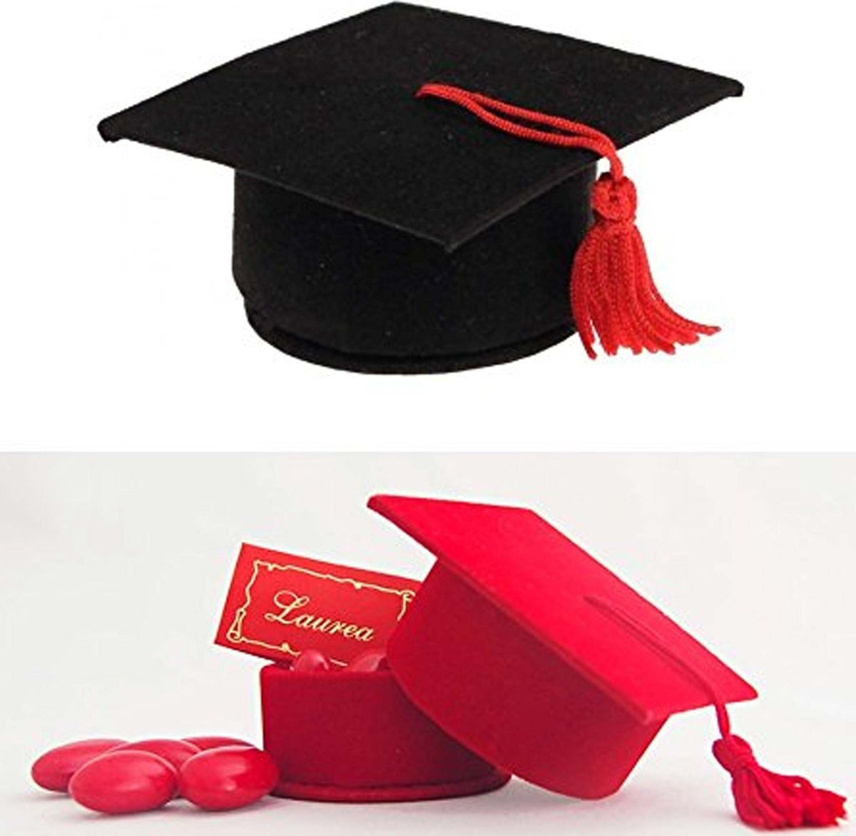 12 Bomboniere Laurea Cappello Tocco Nero Portaconfetti - Larghezza 5,5 Cm Altezza 4 Cm