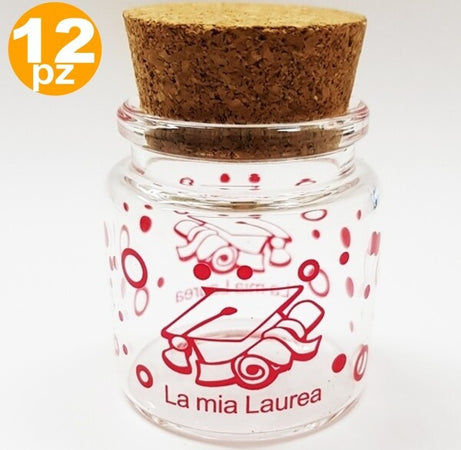 Bomboniera-Ampolla-Laurea-5x5cm-Vetro-Tappo-Sughero-Cappello-Rosso-Portaconfetti