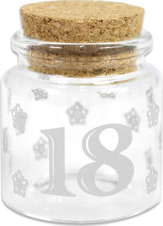Kit 12 Barattoli In Vetro Per Bomboniere 18° Compleanno - Con Tappo In Sughero E Numero 18 In Legno - 60 Ml Made In Italy