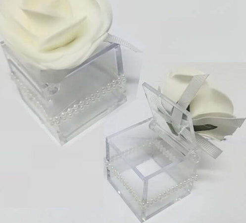 Bomboniere-Scatola-Con-Rosa-Bianca-Perle-Cubo-4.5cm-Portaconfetti-Per-Matrimonio