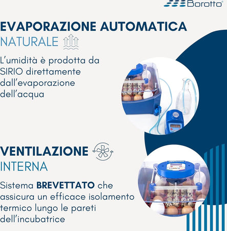 Borotto-Lumia-16-Expert---Incubatrice-per-Uova-Professionale-Brevettata,-Materiale-Termoisolante-con-Antibatterico,-con-Umidificatore-Automatico-Sirio---per-16-Uova-Medio/Grandi-o-64-Uova-Piccole