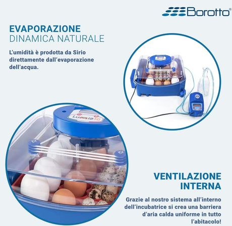 Borotto-Lumia-16-Expert---Incubatrice-per-Uova-Professionale-Brevettata,-Materiale-Termoisolante-con-Antibatterico,-con-Umidificatore-Automatico-Sirio---per-16-Uova-Medio/Grandi-o-64-Uova-Piccole