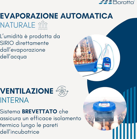 Borotto-LUMIA-56-Expert---Incubatrice-per-uova-Professionale-Brevettata,-Materiale-Termoisolante-con-Antibatterico,-con-Umidificatore-Automatico-Sirio---per-56-Uova-Medio/Grandi-o-224-Uova-Piccole