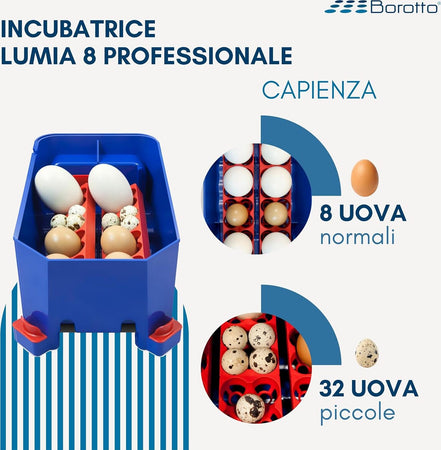 Borotto-LUMIA-8-Automatica---Incubatrice-per-Uova-Professionale-Brevettata,-con-Girauova-Automatico---per-8-Uova-Medio/Grandi-o-32-Uova-Piccole
