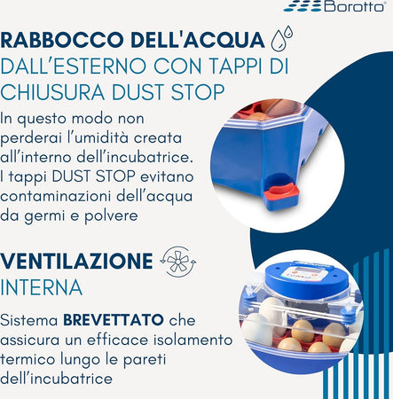 Borotto-LUMIA-8-Automatica---Incubatrice-per-Uova-Professionale-Brevettata,-con-Girauova-Automatico---per-8-Uova-Medio/Grandi-o-32-Uova-Piccole