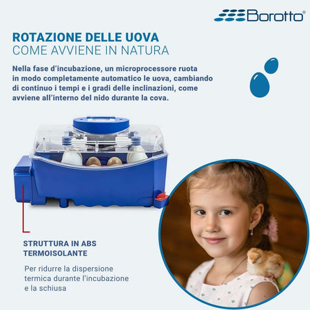 Borotto-Lumia-8-Expert---Incubatrice-per-Uova-Professionale-Brevettata,-Materiale-Termoisolante-con-Antibatterico,-con-Umidificatore-Automatico-Sirio---per-8-Uova-Medio/Grandi-o-32-Uova-Piccole