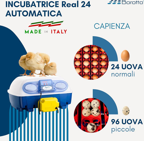 Borotto-REAL-24-Automatica---Incubatrice-per-uova-automatica-Professionale-Brevettata,-con-Girauova-Automatico---per-24-Uova-o-96-Uova-Piccole