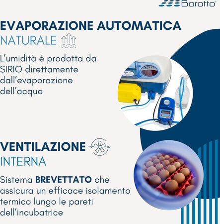 Borotto-REAL-24-Expert---Incubatrice-Automatica-Professionale-Brevettata,-con-Umidificatore-Automatico-Sirio---per-24-Uova-o-96-Uova-Piccole