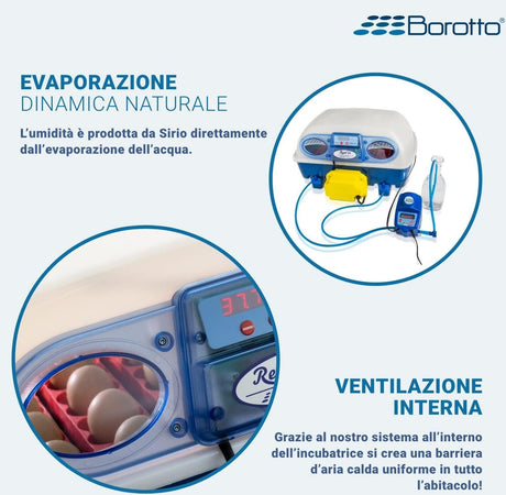 Borotto-REAL-24-Expert---Incubatrice-Automatica-Professionale-Brevettata,-con-Umidificatore-Automatico-Sirio---per-24-Uova-o-96-Uova-Piccole