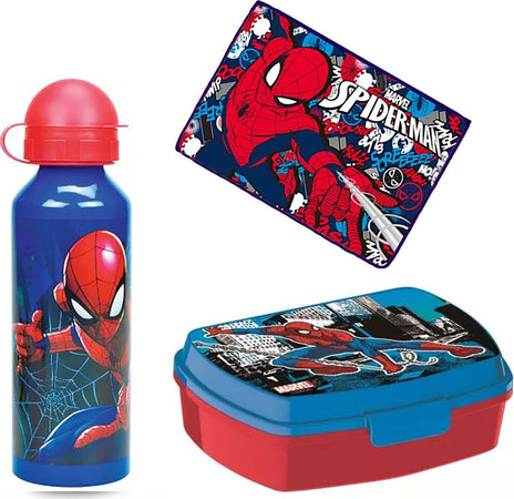Borraccia in allumino con portamerenda e tovaglietta Spiderman Cancelleria e prodotti per ufficio/Scuola e materiale didattico/Materiale scolastico/Portapranzo e borracce/Set pranzo Store Kitty Fashion - Roma, Commerciovirtuoso.it