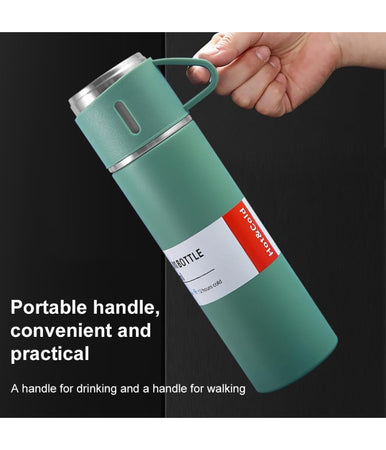 Borraccia Termica 500ml In Acciaio Inox Con Tazza Manico Per Bevande Calde Fredde
